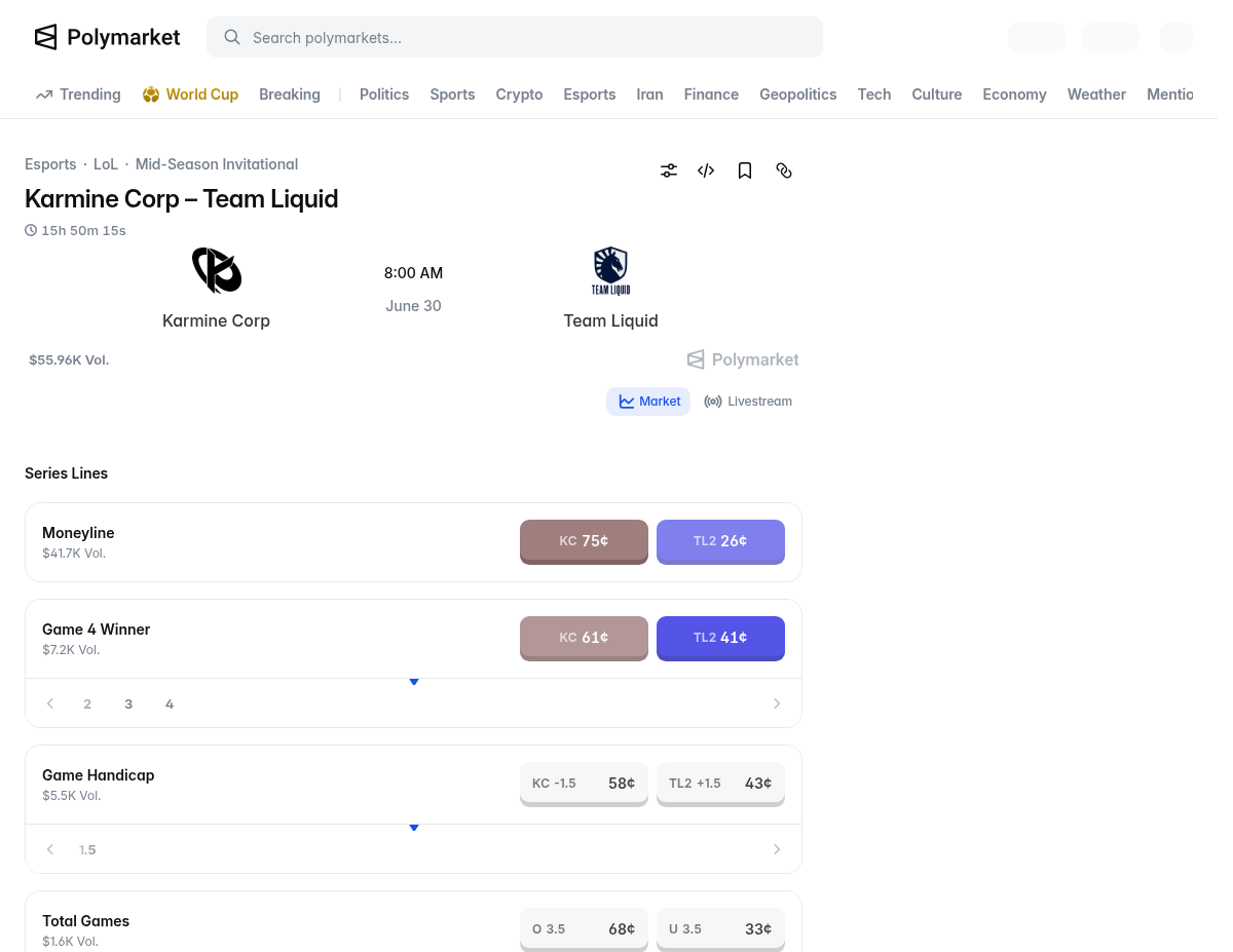 Живой esports-матч на Полимаркет 